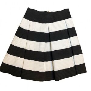 Touch Me Womens Skirt Black White Medium Textured Knit‎ Stripe Mod Retro Cute